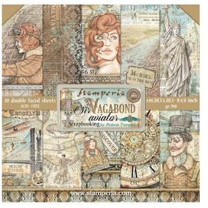 Petit bloc-notes Stamperia Scrapbooking 10 feuilles cm 20,3X20,3 (8"X8") - Sir Vagabond Aviator