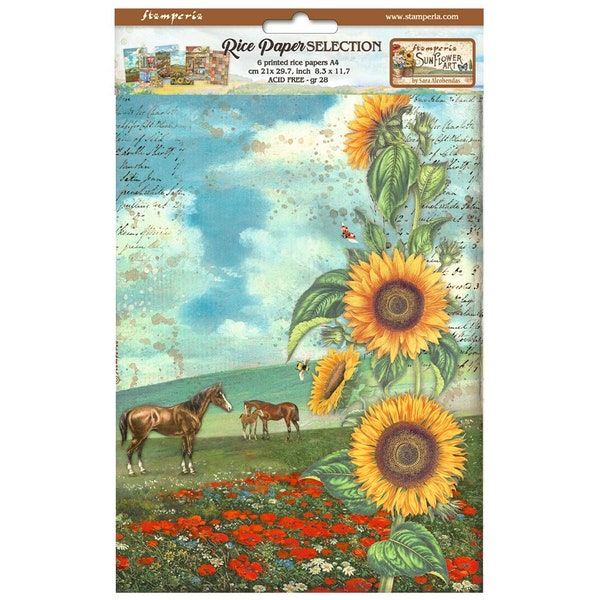 PREORDERNew Stamperia Selection 6 Rice paper A4 - Sunflower Art