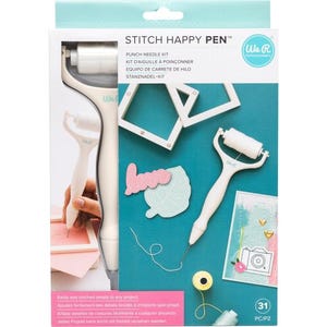 May include: A white Stitch Happy Pen punch needle kit with a roller and needle. The kit includes a punch needle, thread, and decorative elements. The packaging has text in multiple languages.
