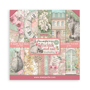 Stamperia Scrapbooking Small 10 feuilles cm 20,3X20,3 (8"X8") - Orchidées et chats