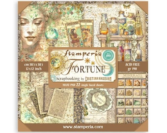 Stamperia-Fortune Mega Pad-22 Single Sided Sheets12×12Paper Pad
