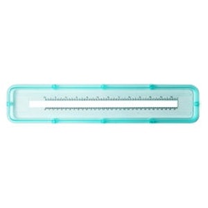 May include: A turquoise plastic ruler with a white measuring line and black markings. The ruler is approximately 12 inches long.