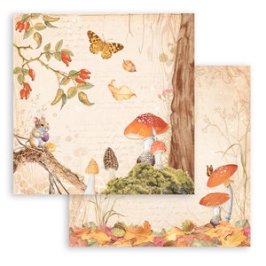 Feuille recto-verso pour scrapbooking Stamperia - Champignons des bois