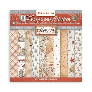 Petit bloc-notes Stamperia Scrapbooking 10 feuilles 20,3 x 20,3 cm (8 x 8 po.) Sélection d'arrière-plans - Préparez-vous pour Noël
