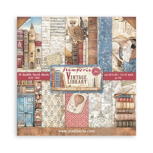 Bloc de scrapbooking Stamperia 10 feuilles cm 30,5x30,5 (12"x12") - Bibliothèque vintage