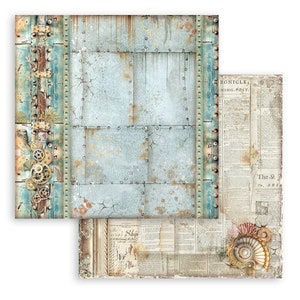 Feuille recto-verso Stamperia Scrapbooking - Bordure mécanique Les Chants de la mer
