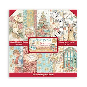 Bloc de scrapbooking Stamperia (12×12) 10 feuilles cm - Voeux de Noël