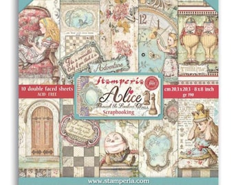 Stamperia Scrapbooking Small Pad 10 sheets cm 20,3X20,3 (8"X8") - Alice through the looking glass