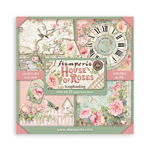 Bloc de scrapbooking Stamperia, 22 feuilles 20,3 x 20,3 cm (8 x 8 po.) Simple face Maison de roses
