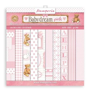 Bloc de scrapbooking Stamperia 10 feuilles cm 30,5x30,5 (12"x12") - BabyDream Pink