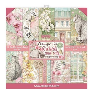 Stamperia - Orchidées et chats - Bloc-notes 12 × 12