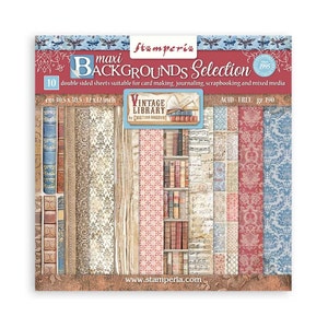 Bloc de scrapbooking Stamperia 10 feuilles cm 30,5x30,5 (12"x12") Maxi arrière-plan sélection - Bibliothèque vintage