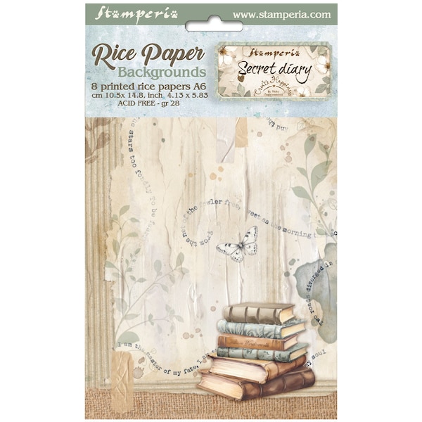 Stamperia Selection 8 Rice paper A6 backgrounds - Create Happiness Secret Diary