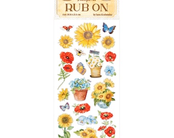 New Stamperia Rub-on cm 10,16x21,6 - Sunflower Art poppies