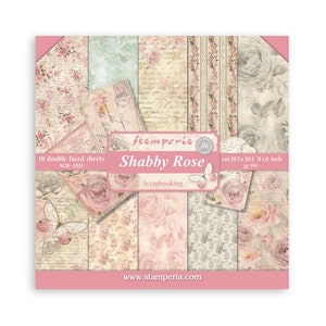Petit bloc de scrapbooking Stamperia 10 feuilles 20,3 x 20,3 cm (8 x 8 po.) - Rose minable