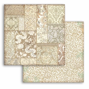 Feuille recto-verso Stamperia Scrapbooking - Vœux de Noël patchwork ocre