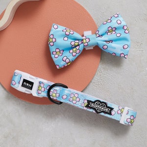 Cherry Blossom Dog Collar & Bow tie, Spring Floral Sakura Printed Cute Dog Bow, Japanese Hemp Print Asanoha Dog Walk Supplies Accessories