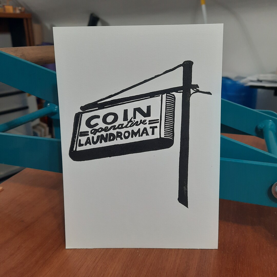 Coin Operated Laundromat Linocut Print Etsy