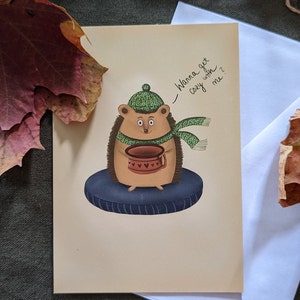 Carte postale hérisson câlin