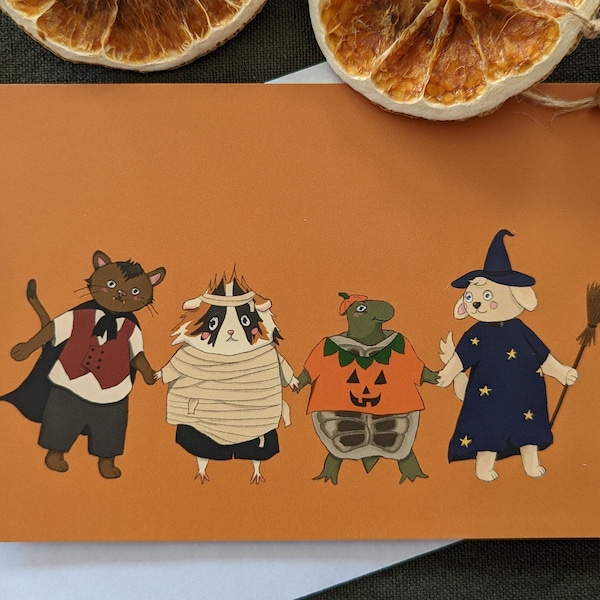 Postkarte Halloween Freunde