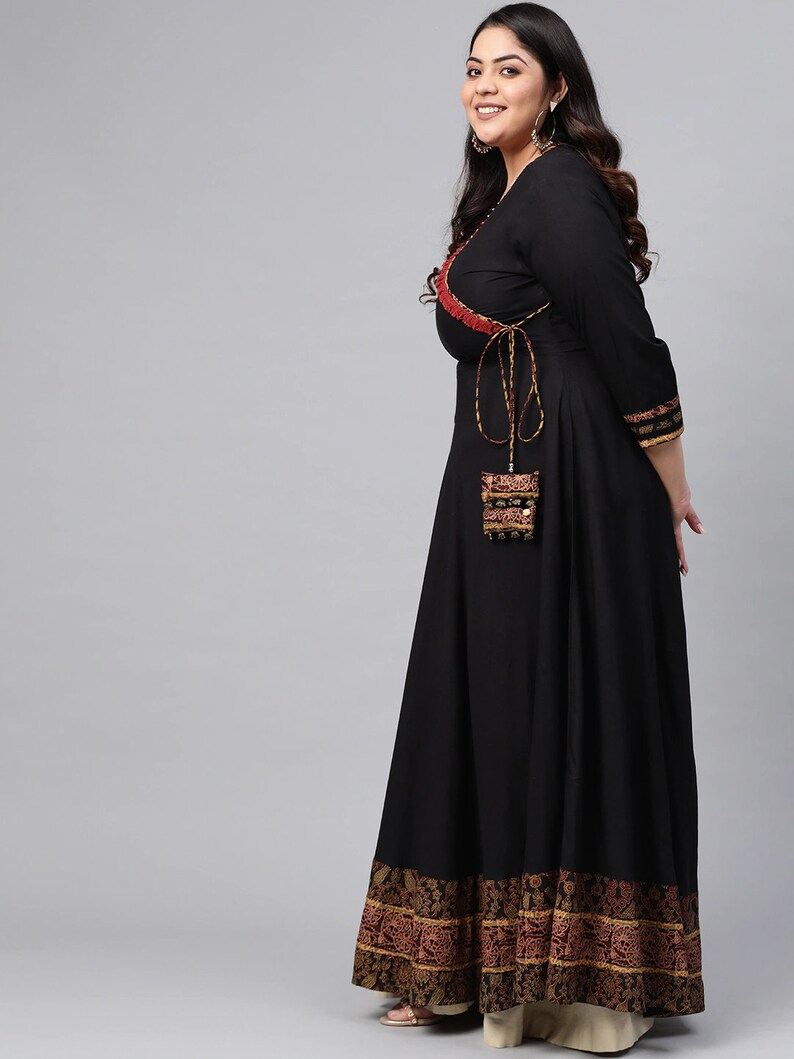 Plus Size Women Black Solid Anarkali Angrakha Kurta 3XL 4XL - Etsy