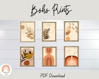 Boho Art Set of 6 Prints Mid Century Modern Boho Wall Art Set Printable Modern Poster Bundle Minimal Botanical Print Abstract Boho Print