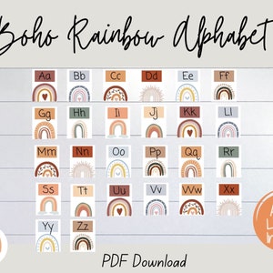 BOHO RAINBOW Alphabet Posters | Neutral Rainbow Classroom Decor | Digital Download