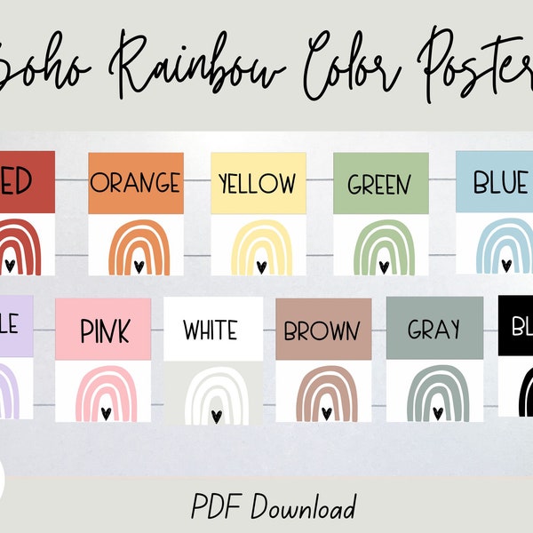 Boho Rainbow Color Posters | Neutral Rainbow Classroom Decor | Digital Download | EDITABLE