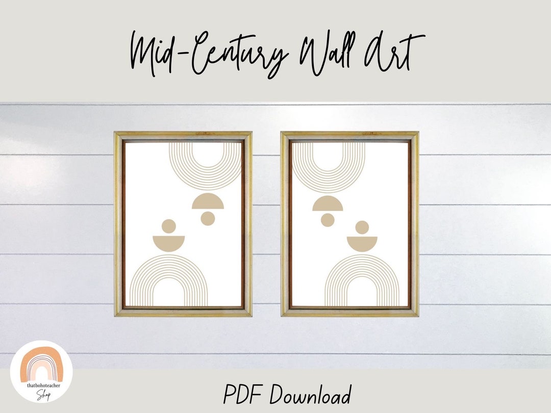 Mid Century Modern Wall Art Print Set of 2, Neutral Abstract Geometric ...