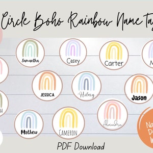 Étiquettes de classe Boho Rainbow Circle - MODIFIABLES