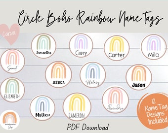 Boho Rainbow Circle Classroom Labels - EDITABLE