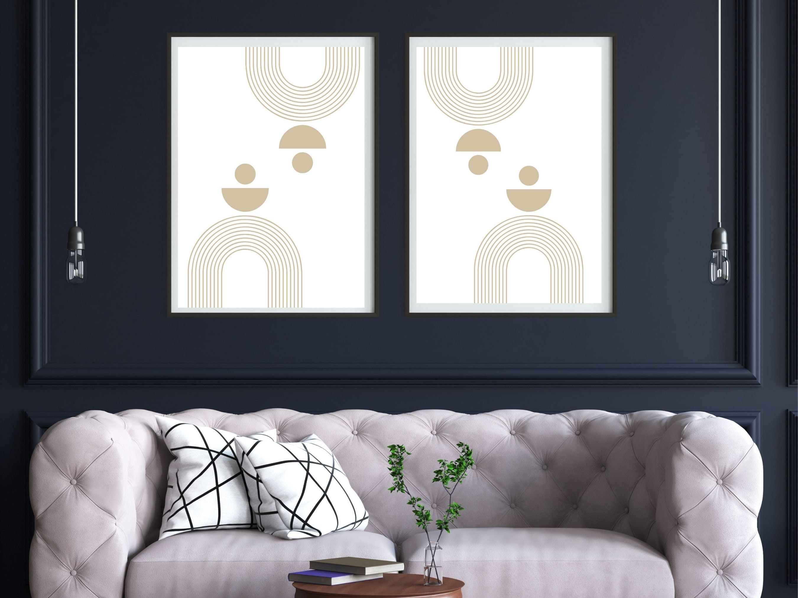 Mid Century Modern Wall Art Print Set of 2, Neutral Abstract Geometric ...