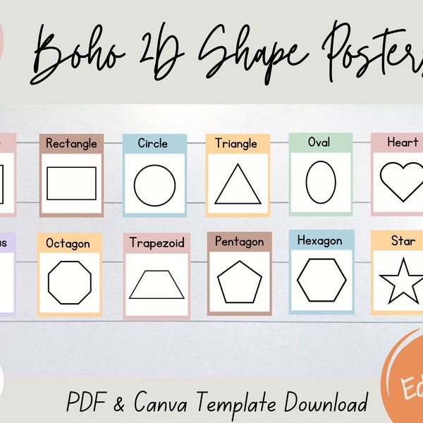 Boho 2D Shape Posters | EDITABLE | Boho Classroom Decor | Digital Download