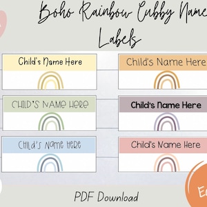 Boho Rainbow Cubby Name Labels - EDITABLE