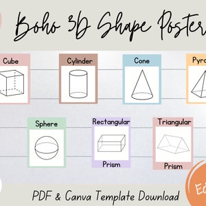 Boho 3D Shape Posters | EDITABLE | Boho Classroom Decor | Digital Download