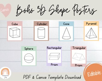 Boho 3D Shape Posters | EDITABLE | Boho Classroom Decor | Digital Download