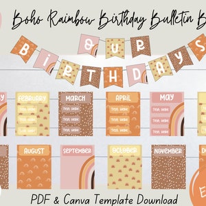Boho Rainbow, Verjaardag Bulletin Board Kit, Klaslokaal Display Maanden, Onze Verjaardagen Banner, Klas Decor