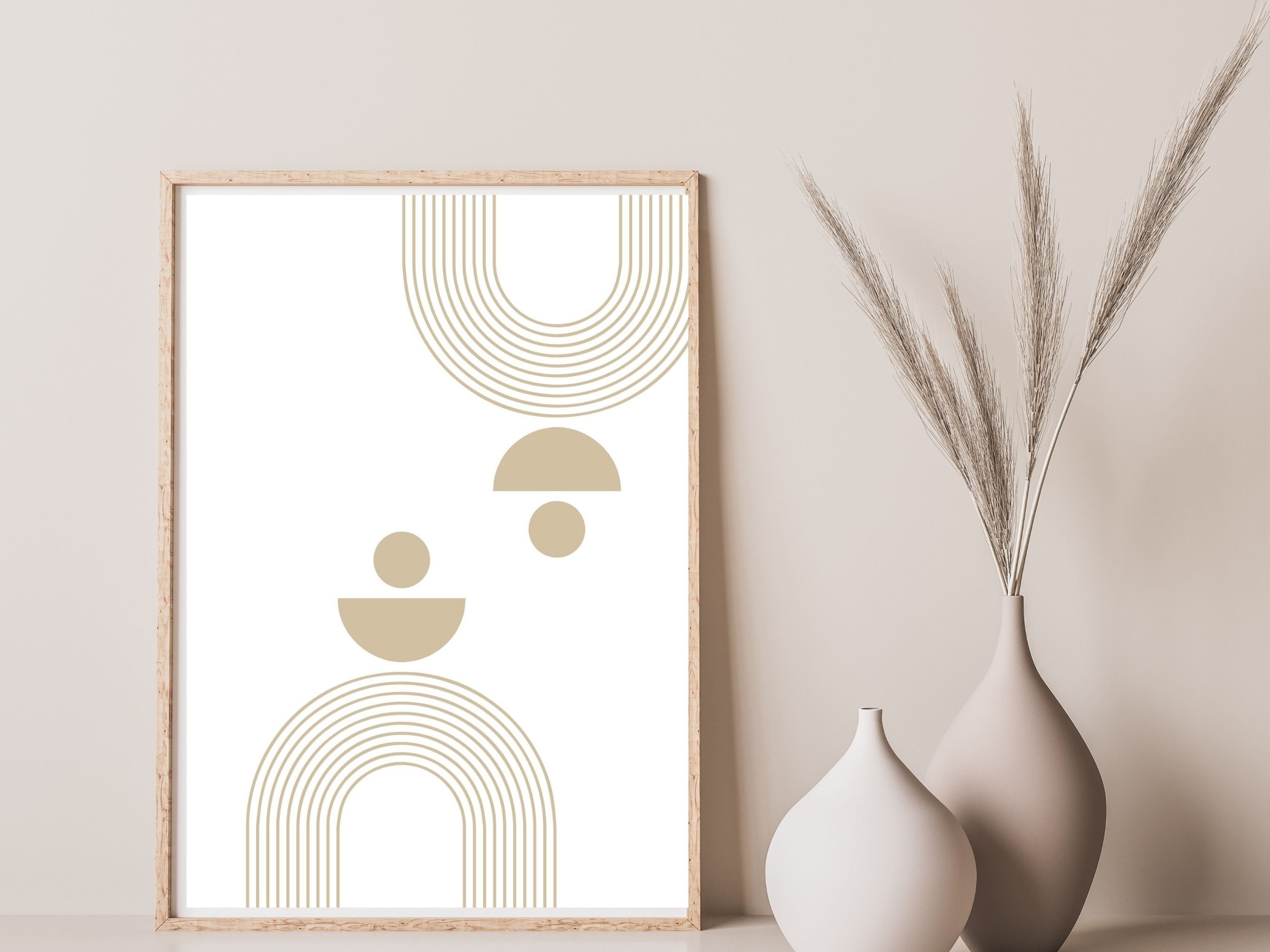 Mid Century Modern Wall Art Print Set of 2, Neutral Abstract Geometric ...