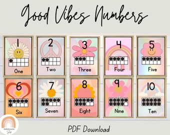 Good Vibes Numbers 1-10 Posters | Groovy Classroom Decor | Digital Download