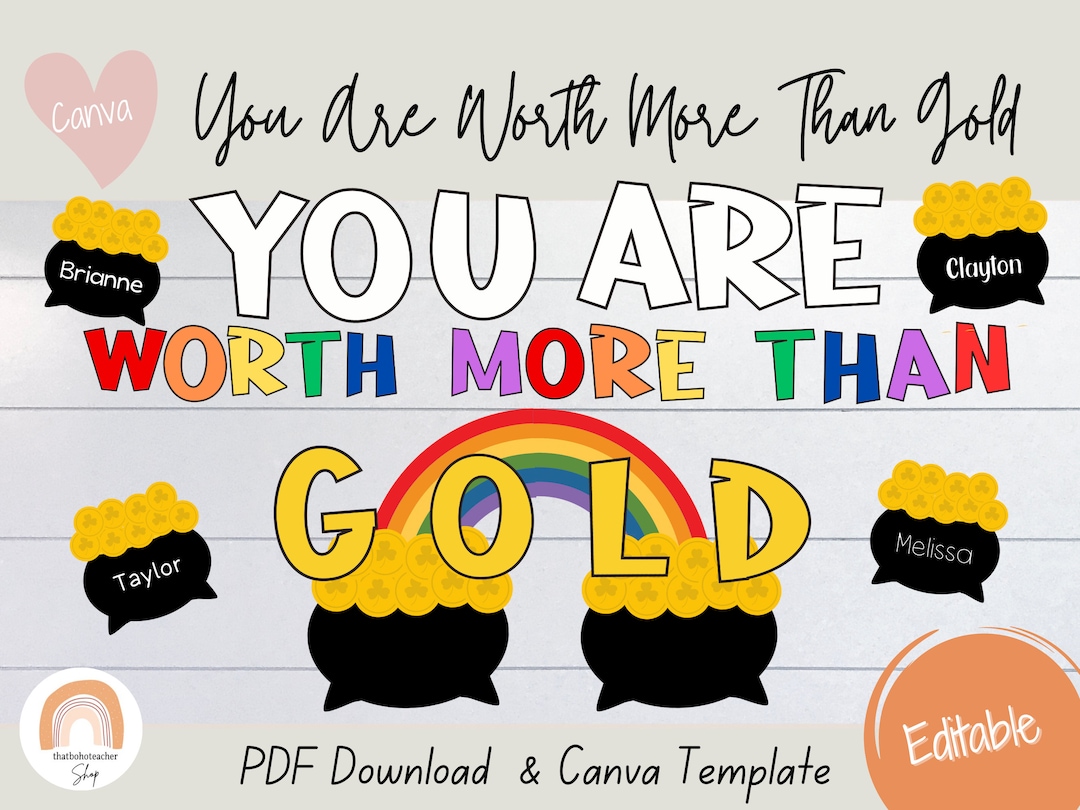 You Are Worth More Than Gold St. Patrick’s Day Bulletin Board Kit ...