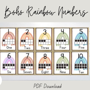 BOHO RAINBOW Numbers 1-10 Posters | Neutral Rainbow Classroom Decor | Digital Download