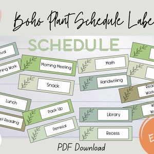 EDITIERBARE druckbare Boho-Pflanzenplan-Karten, Klassenzimmer-Dekor, Klassenzimmer-Zeitplan, Boho-Natur druckbare