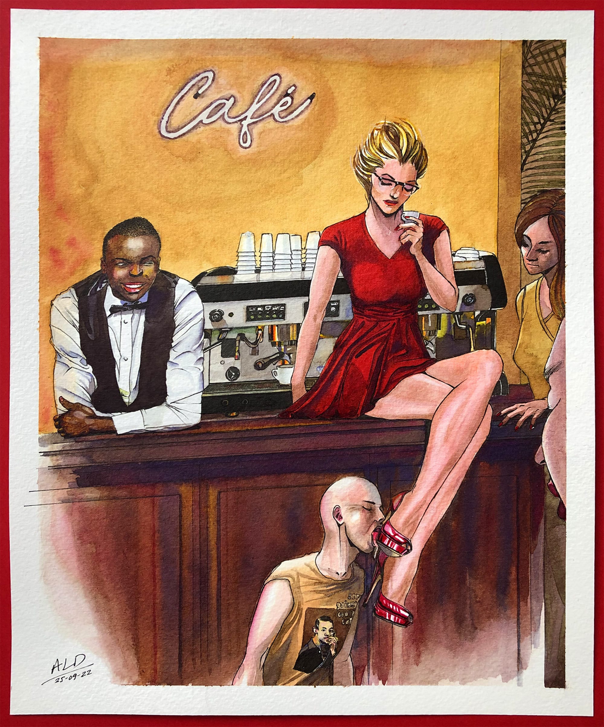 Shoes Licking Illustration, Femdom Art, High Heel Shoes, Public Disgrace Illustration, Mistress