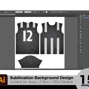May include: A sublimation background design for a jersey or t-shirt. The design features a black and white striped pattern with a textured background. The design is 100% editable and includes 15 different designs.