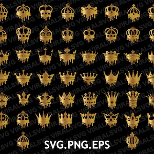 50 Crown Bundle Svg, Drip Svg, Queen Crown, King Crown, Crown Drip Svg, Crown Svg, Crown Drip SVG PNG EPS, Silhouette Circut fichiers de découpe