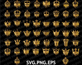 50 Crown Bundle Svg, Drip Svg, Queen Crown, King Crown, Crown Drip Svg, Crown Svg, Crown Drip SVG PNG EPS, Silhouette Circut cutting files
