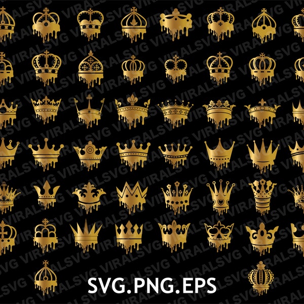 50 Crown Bundle Svg, Drip Svg, Queen Crown, King Crown, Crown Drip Svg, Crown Svg, Crown Drip SVG PNG EPS, Silhouette Circut cutting files