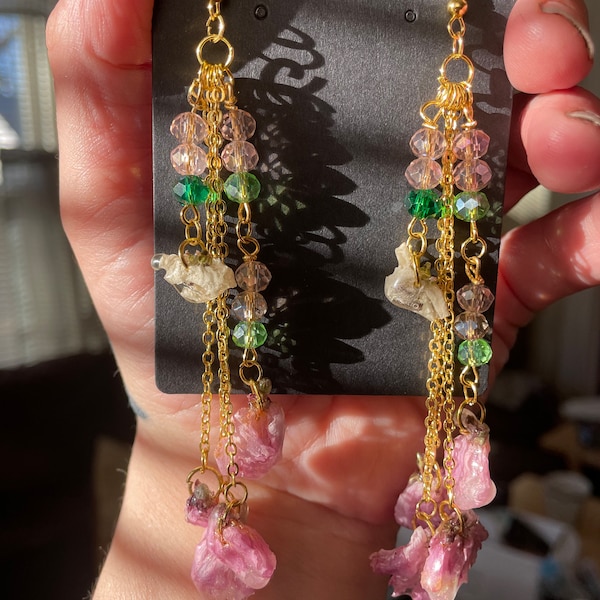 Real cherry and pear blossom dangly fairy earrings