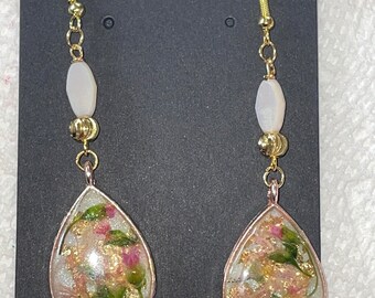 pink snowdrop teardrop dangly earrings