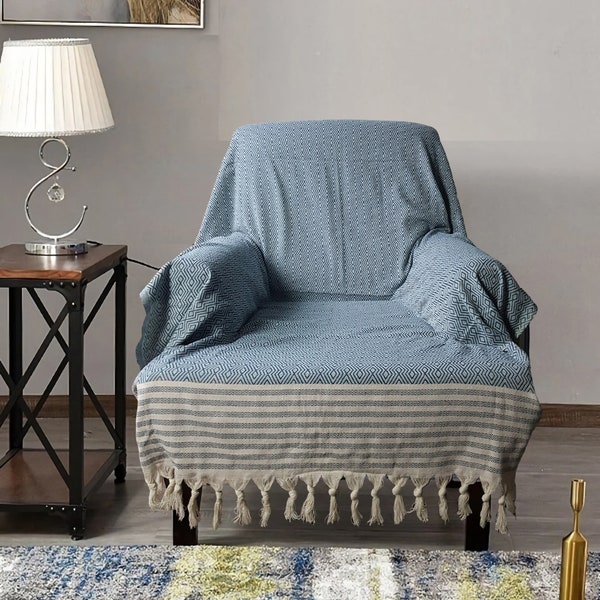 Housse de fauteuil, coton tressé, couverture tv douce et lavable pour 1 place, jeté de canapé, housse de protection pour siège simple, 5 couleurs au choix, série sombre,